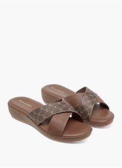 Le Confort Women Monogram Print Cross Strap Slip-On Sandals  - Image 1