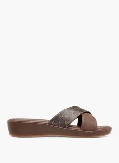 Le Confort Women Monogram Print Cross Strap Slip-On Sandals  - Image 3