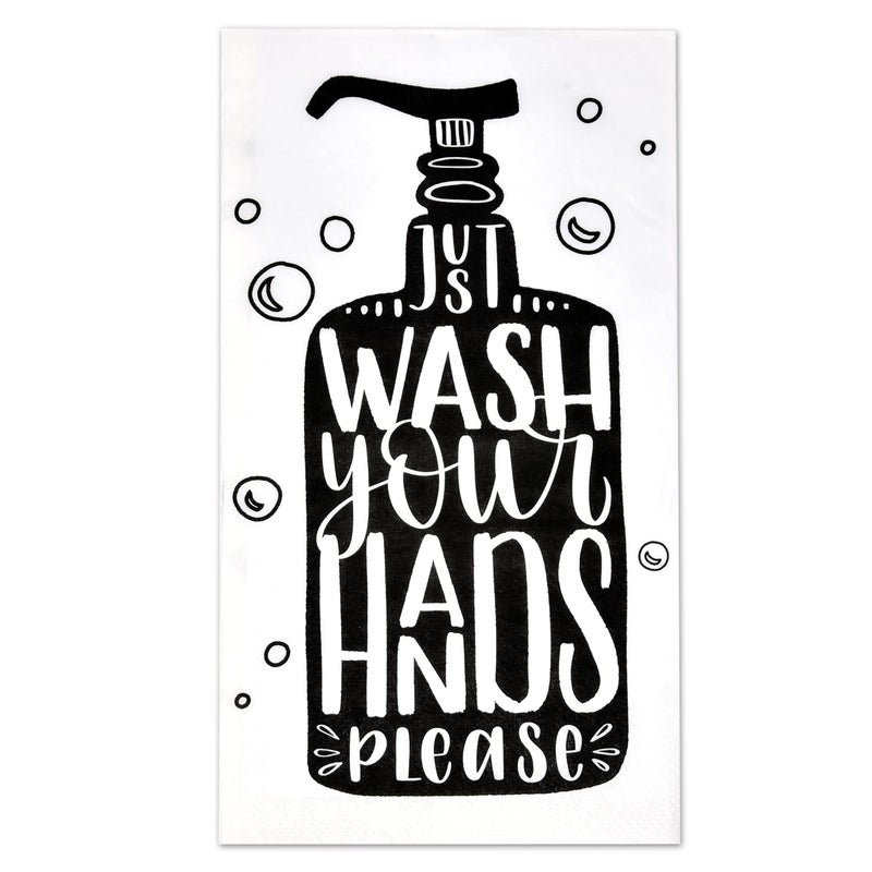 Gift Boutique Gift Boutique 100 Bathroom Etiquette Guest Napkins Disposable Paper Pack Just Wash Your Hands Please Dinner Hand Napkin for Powder Room Wedding Holiday Anniversary Bridal Baby Shower Decorative Towel  - Image 1