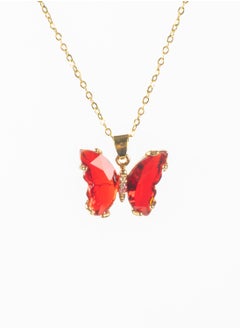Stainless Steel Necklace with a Red Crystal Stone Butterfly