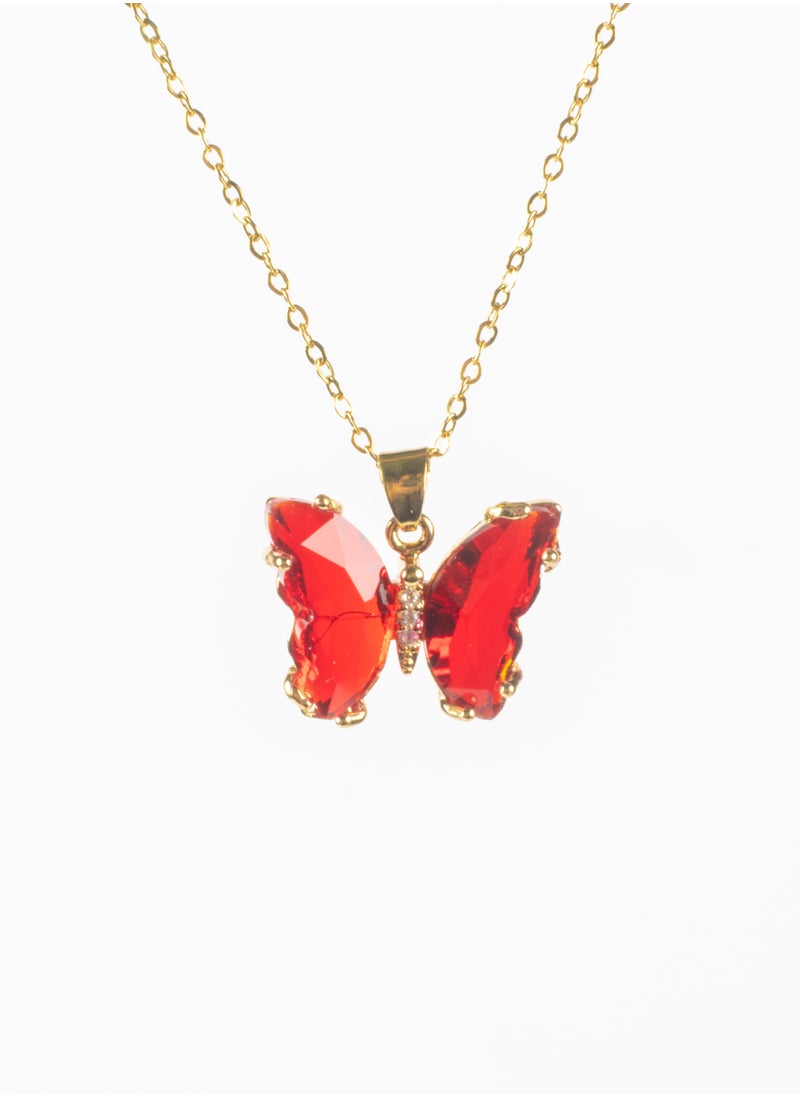 The Black Pearl Accessories - Stainless Steel Necklace with a Red Crystal Stone Butterfly - Image 1