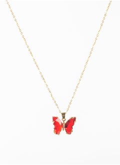 The Black Pearl Accessories Stainless Steel Necklace with a Red Crystal Stone Butterfly  - Image 2