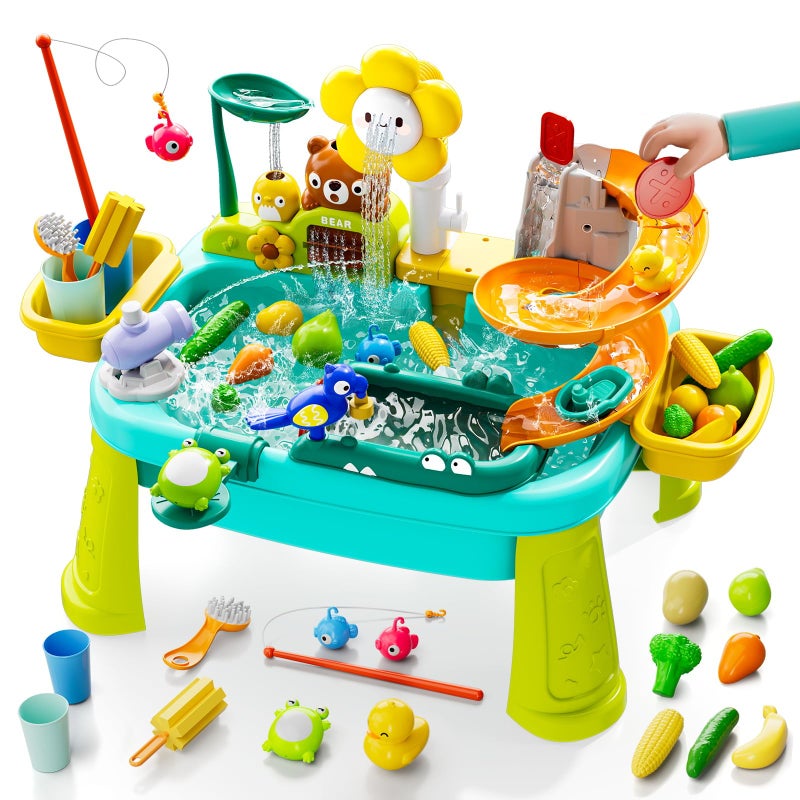 Zsinb 4-in-1 Kids Play Sink with Running Water, Mini Water Table with Detachable Legs, Upgraded Faucet and Dishes, Children Electric Dishwasher Toy, Kitchen Sensory Set (Blue) - Image 1