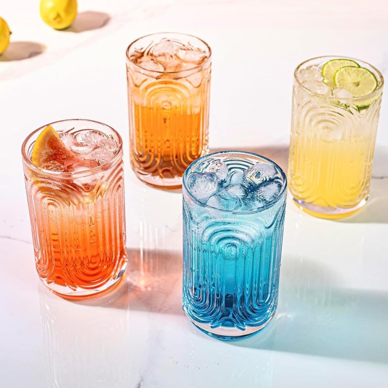PrimeWorld Drinking Glasses Set of 6 – 300ml | Vintage Ripple Cocktail Glasses | Ribbed Highball Glass Cups | Arch-Designed Art Deco Glassware for Water, Juice, Coffee & More - Image 5