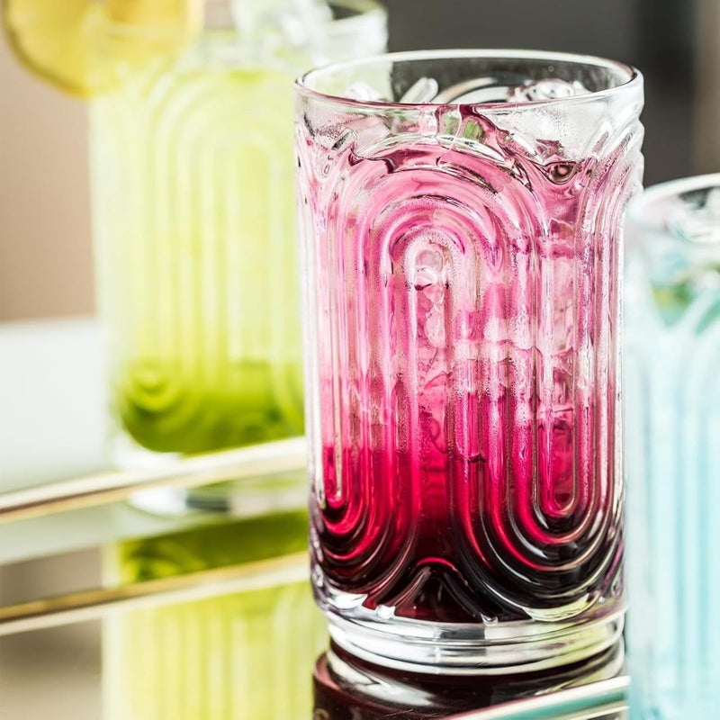 PrimeWorld Drinking Glasses Set of 6 – 300ml | Vintage Ripple Cocktail Glasses | Ribbed Highball Glass Cups | Arch-Designed Art Deco Glassware for Water, Juice, Coffee & More - Image 1