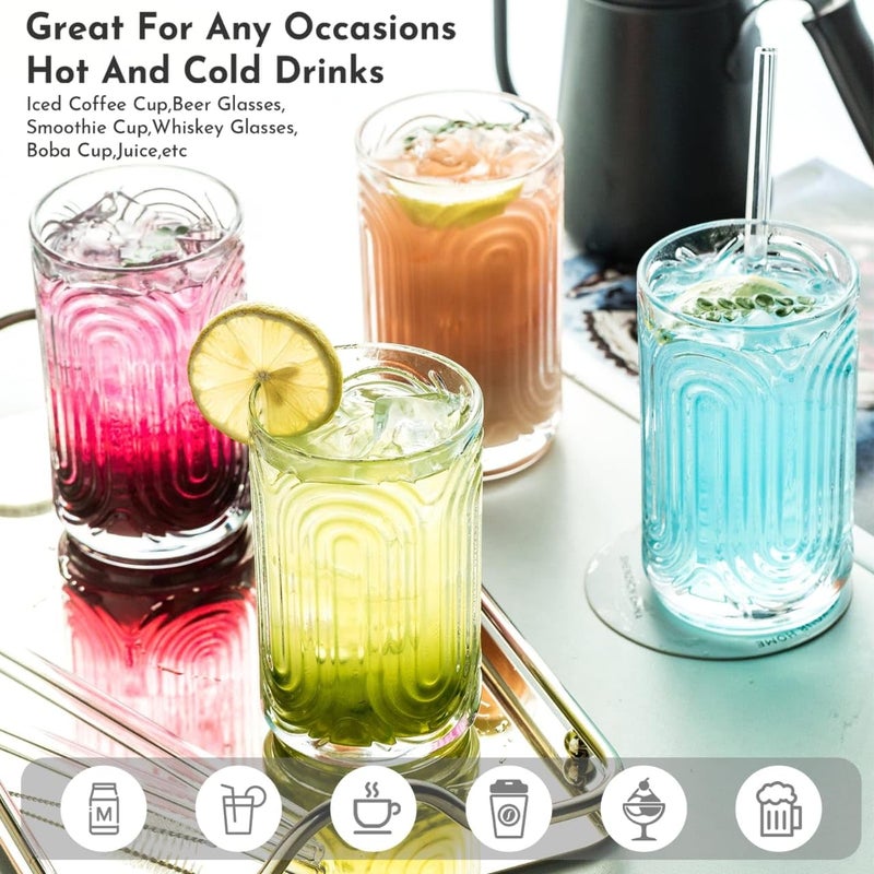 PrimeWorld Drinking Glasses Set of 6 – 300ml | Vintage Ripple Cocktail Glasses | Ribbed Highball Glass Cups | Arch-Designed Art Deco Glassware for Water, Juice, Coffee & More - Image 3