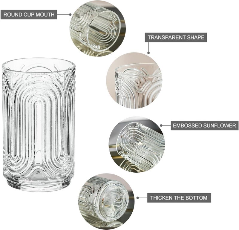 PrimeWorld Drinking Glasses Set of 6 – 300ml | Vintage Ripple Cocktail Glasses | Ribbed Highball Glass Cups | Arch-Designed Art Deco Glassware for Water, Juice, Coffee & More - Image 4