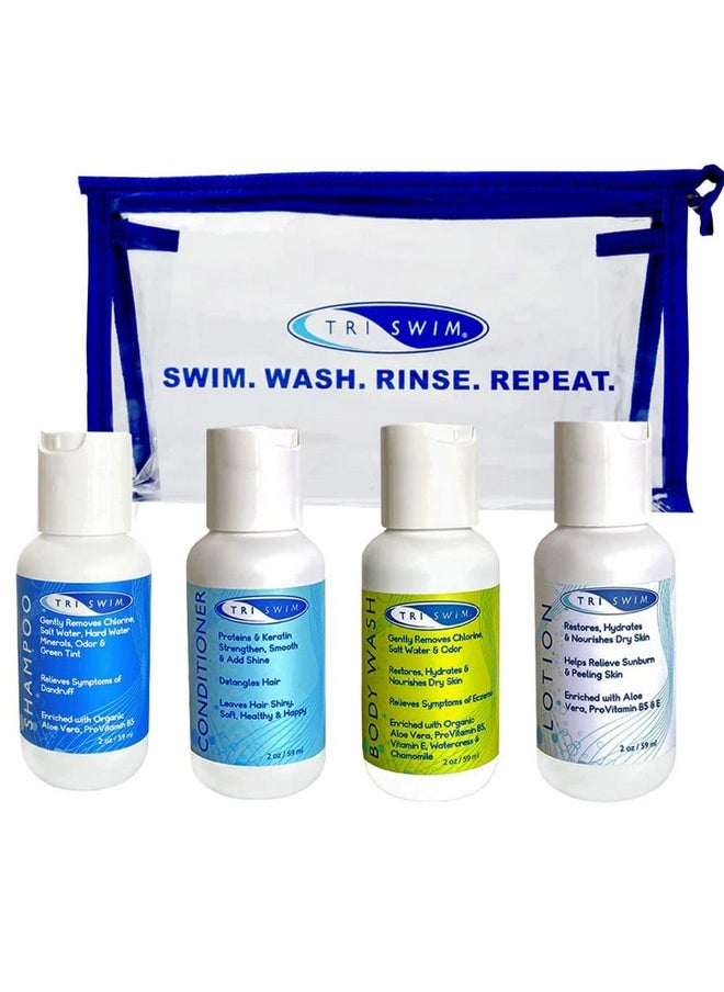 Triswim Shot Set Travel Set In Cosmetic Bag With Shampoo Body Wash Lotion And Conditioner For Hydrated Skin And Healthy Hair  - Image 1