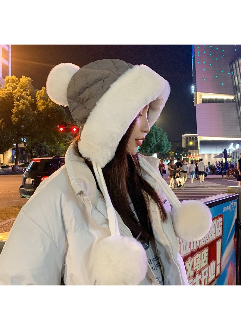 Generic - Korean Style Fleece Lined Thickened Womens Lei Feng Cap Winter Warm Ear Protection Cycling Snowproof Hat Fashionable Commute Grey - Image 1