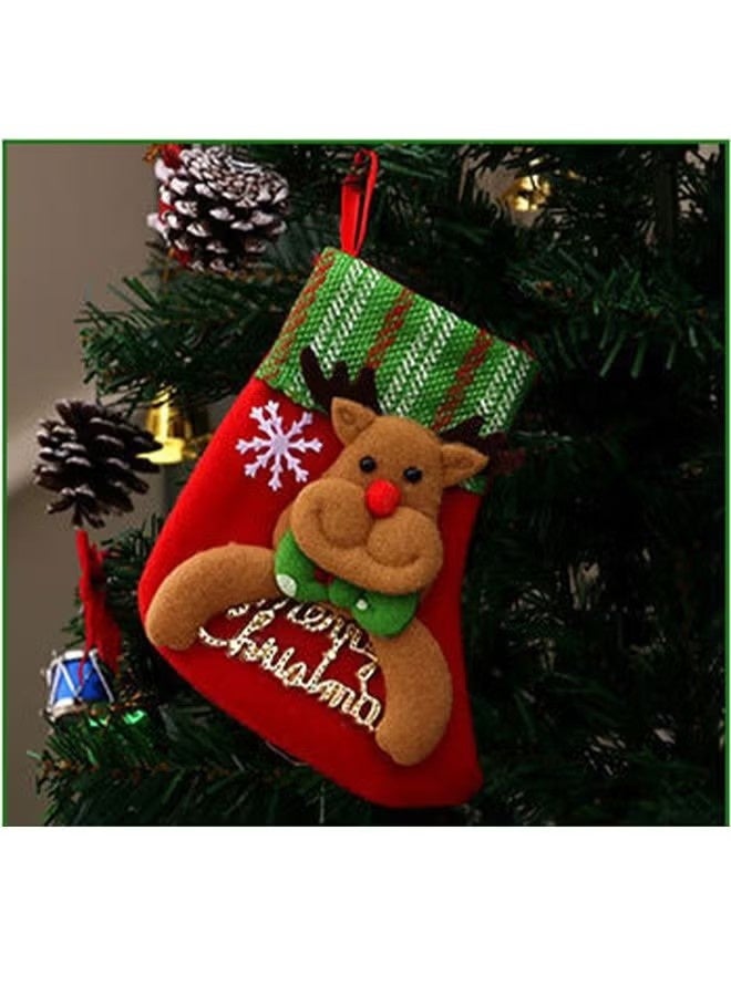 Christmas Tree Hanging Mini Stockings Decoration Small Candy Gift Bag Santa Claus Snowman Reindeer Bear Decoration Small Socks is a fan of love  (4 Pieces Set) - Image 4