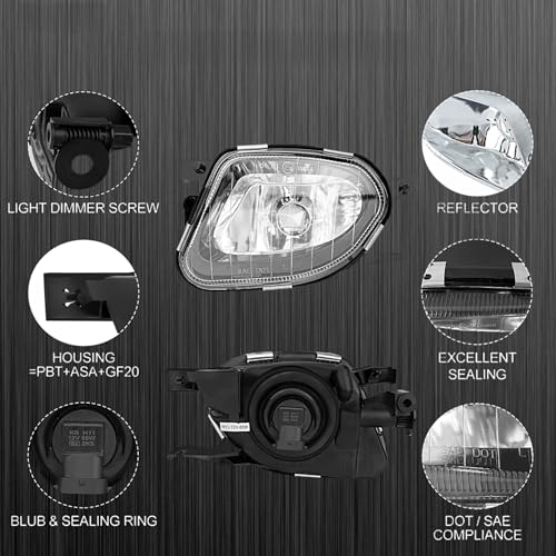 WEISIGAO Fog Lights for Mercedes Benz E280 E300 E320 E350 E500 E550 E55 AMG All Configurations, W211 / S211, 2006-2009, Fog Lamps Replacement, 1 Pair, Clear Lens - Image 4