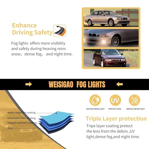 WEISIGAO Fog Lights for Mercedes Benz E280 E300 E320 E350 E500 E550 E55 AMG All Configurations, W211 / S211, 2006-2009, Fog Lamps Replacement, 1 Pair, Clear Lens - Image 5