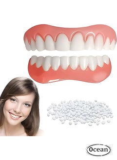 1 Pair of Veneers Teeth Set, Comfortable Silicone False Teeth for Upper & Lower Jaw, Instant Smile Enhancer for Men Women with Bad Teeth, Temporary Veneer False Teeth for Interviews Dates Parties