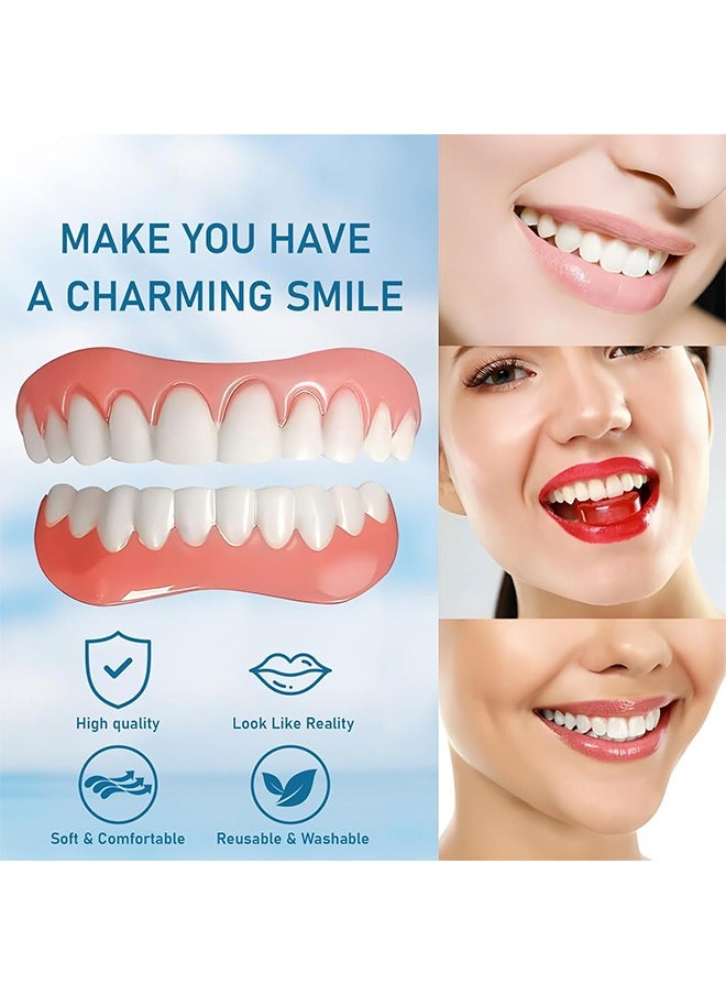 Ocean - 1 Pair of Veneers Teeth Set, Comfortable Silicone False Teeth for Upper & Lower Jaw, Instant Smile Enhancer for Men Women with Bad Teeth, Temporary Veneer False Teeth for Interviews Dates Parties - Image 1