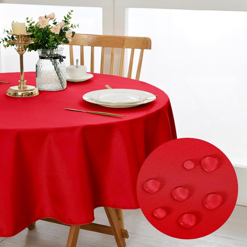 DWCN Red Round Tablecloth, 180 cm, Stain Protection, Washable Table Linen, Waterproof Tablecloth for Dining Room, Garden, Party, Weddings or Home - Image 1