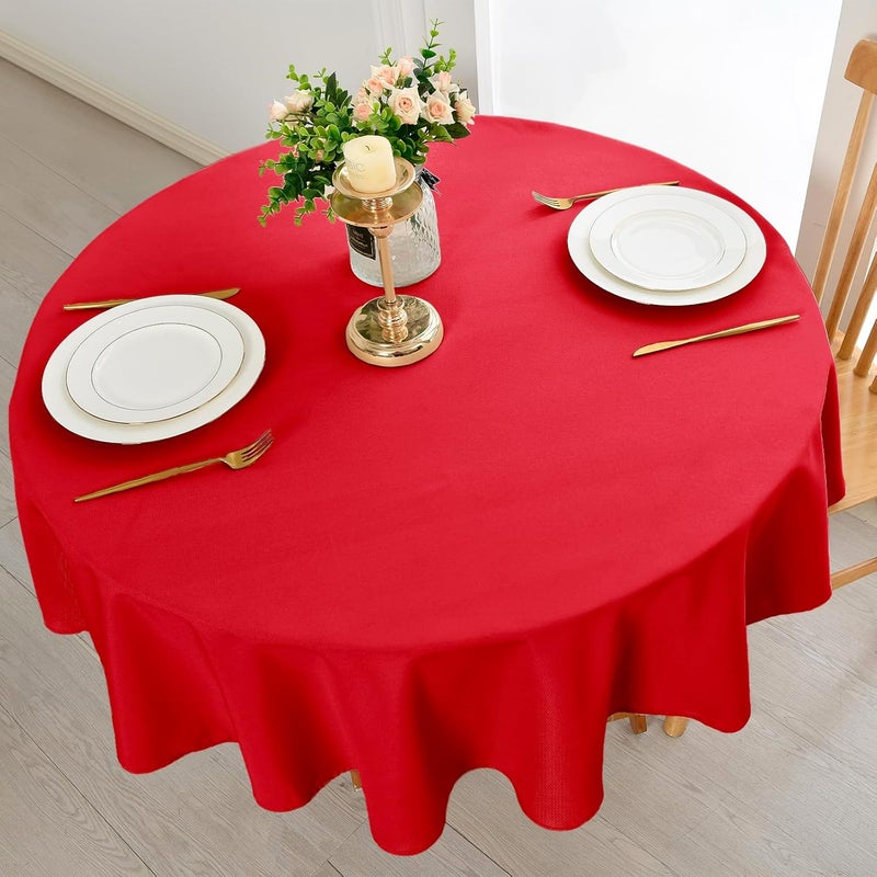 DWCN Red Round Tablecloth, 180 cm, Stain Protection, Washable Table Linen, Waterproof Tablecloth for Dining Room, Garden, Party, Weddings or Home - Image 3