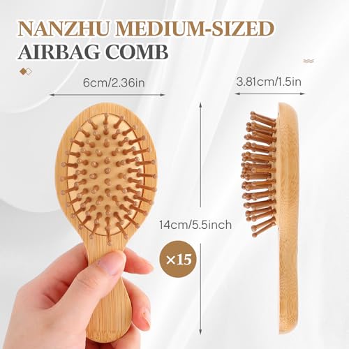 FoldTier 15 Pack Mini Bamboo Hair Brush Bulk Wooden Travel Small Hairbrush Massage Scalp Detangling Pocket Brush for DIY Wedding Guest Gifts Bridal Shower Bridesmaid Proposal Favors - Image 3