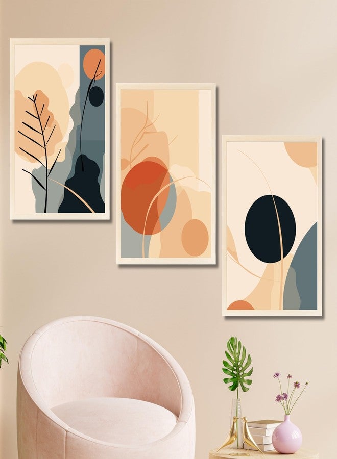 CRAFT QUEST Wall Art Decor Paintings | Set of 3 BOHO Wall Art Frames for Home Decoration | Ideal for Living Room, Offices & Bedroom (Natural, 10 Inches x 13 Inches Each Frame) - Image 1