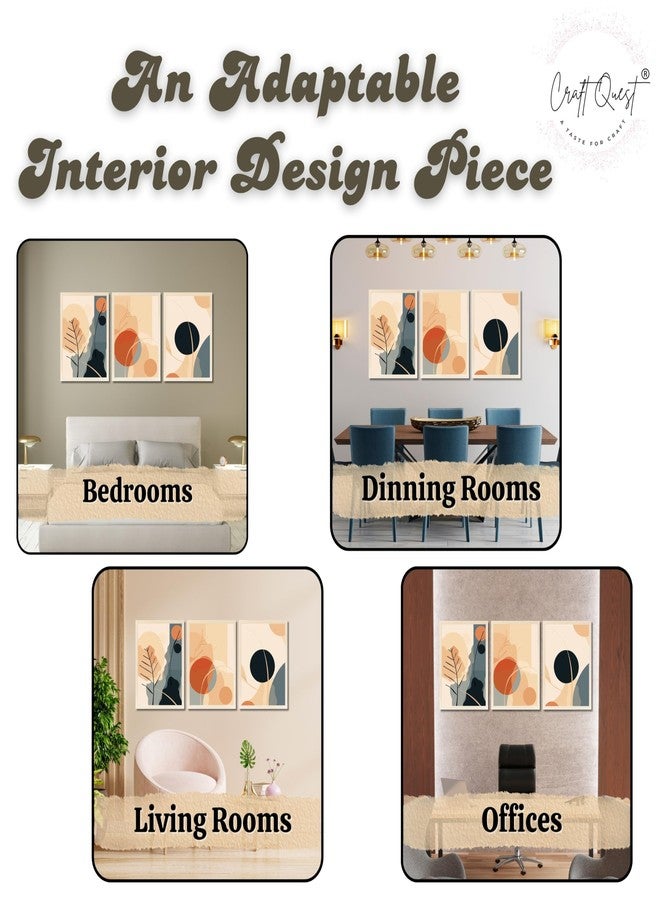 CRAFT QUEST Wall Art Decor Paintings | Set of 3 BOHO Wall Art Frames for Home Decoration | Ideal for Living Room, Offices & Bedroom (Natural, 10 Inches x 13 Inches Each Frame) - Image 5