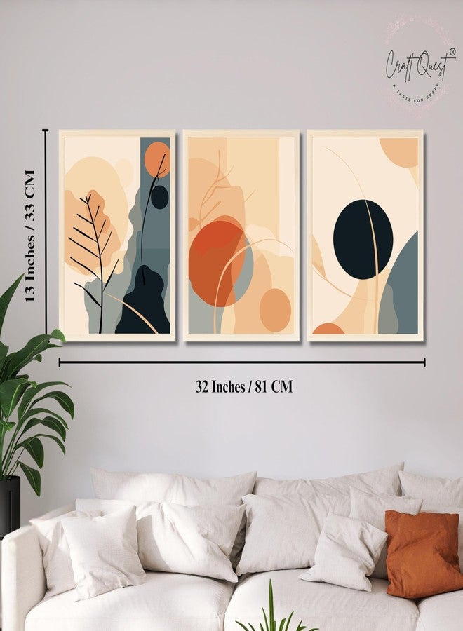 CRAFT QUEST Wall Art Decor Paintings | Set of 3 BOHO Wall Art Frames for Home Decoration | Ideal for Living Room, Offices & Bedroom (Natural, 10 Inches x 13 Inches Each Frame) - Image 4