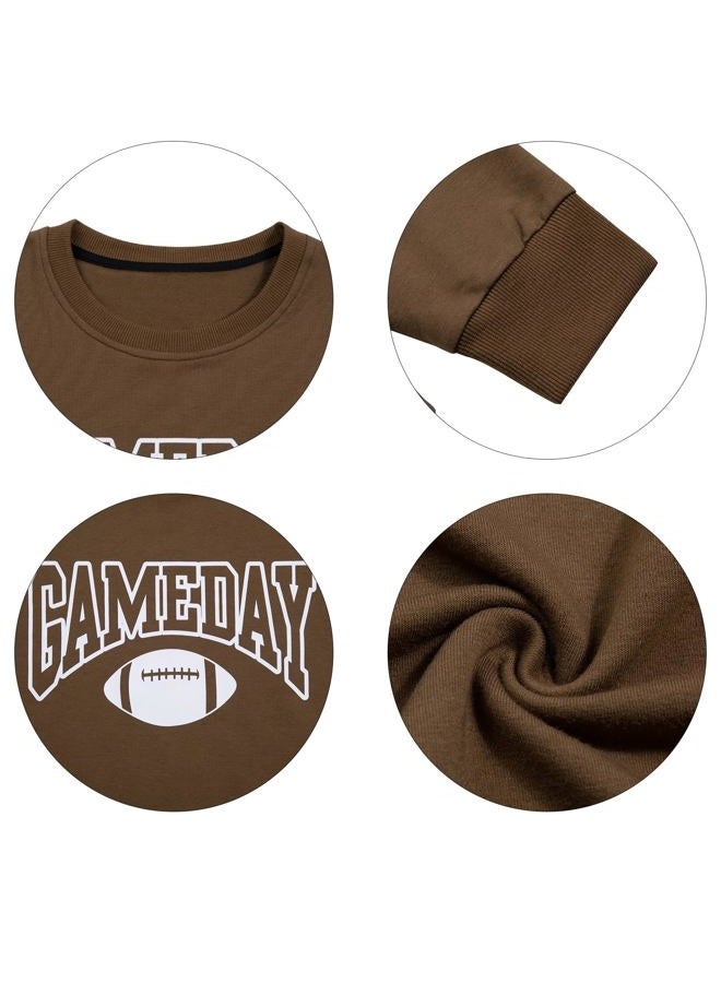 FAYALEQ Football Gameday - Women Sweatshirt Football Mom Shirt Football Lovers T-Shirts Graphic Long Sleeve Casual Pullover Brown - Image 5