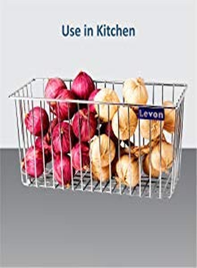 LEVON Stainless Steel Wide Rectangular Basket for Kitchen | Multipurpose Basket Organiser - Size (375 X 150 X 155 Mm) | Package Contains One Wide Basket And A Pair Of Wall Hooks - Image 3