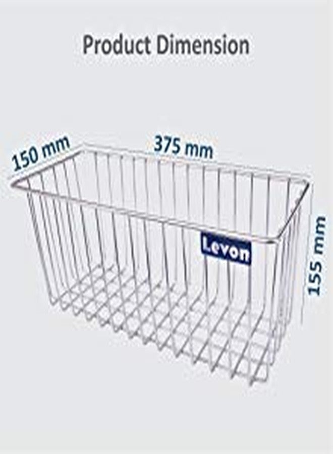 LEVON Stainless Steel Wide Rectangular Basket for Kitchen | Multipurpose Basket Organiser - Size (375 X 150 X 155 Mm) | Package Contains One Wide Basket And A Pair Of Wall Hooks - Image 5