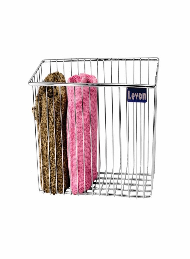 LEVON Stainless Steel Wide Rectangular Basket for Kitchen | Multipurpose Basket Organiser - Size (375 X 150 X 155 Mm) | Package Contains One Wide Basket And A Pair Of Wall Hooks - Image 2