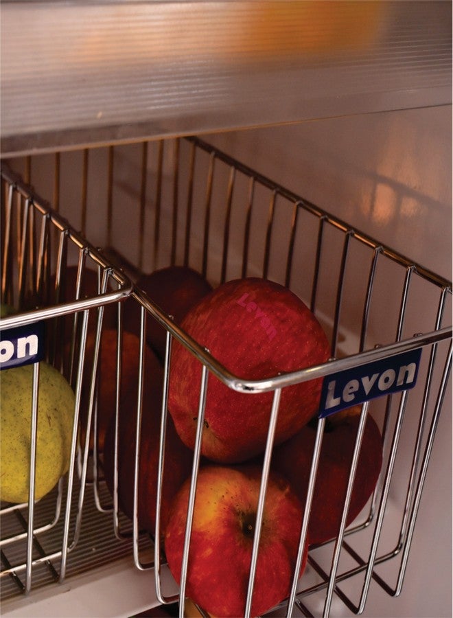 LEVON Stainless Steel Wide Rectangular Basket for Kitchen | Multipurpose Basket Organiser - Size (375 X 150 X 155 Mm) | Package Contains One Wide Basket And A Pair Of Wall Hooks - Image 1