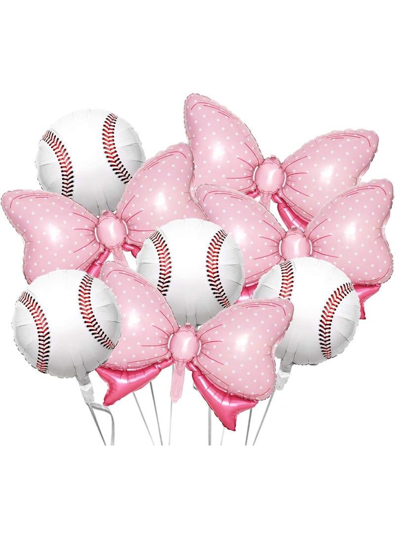 8pcs Pink Bow & Baseball Foil Balloon Set – Fun Gender Reveal Party Decorations for “Baseball or Bows” Theme