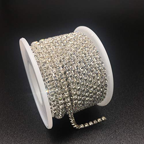 Dowarm 1 Roll 10 Yards Rhinestone Chain Crystal Rhinestones Close Chain Sew on Crystal Rhinstone Chain Trim Crystal Claw Cup Chain Roll Crystal SS6 2MM - Image 1