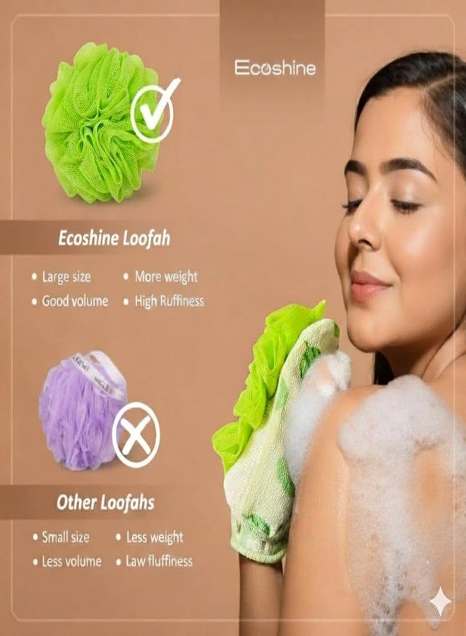 ECO SHINE Double Purpose Bath Loofah, Bamboo Plant Based Eco Friendly Loofah, Anti- microbial, Anti Odour, Germ Free & Water Saving, Small Size Gentle Exfoliating Shower Scrubber Wash & Reuse - Green - Image 4