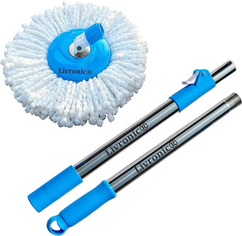 ® Spin Mop Broom Handle Stick with Microfiber Head Refill Stainless Steel Pole for 360° Floor Cleaning (Random Colors) - Image 2