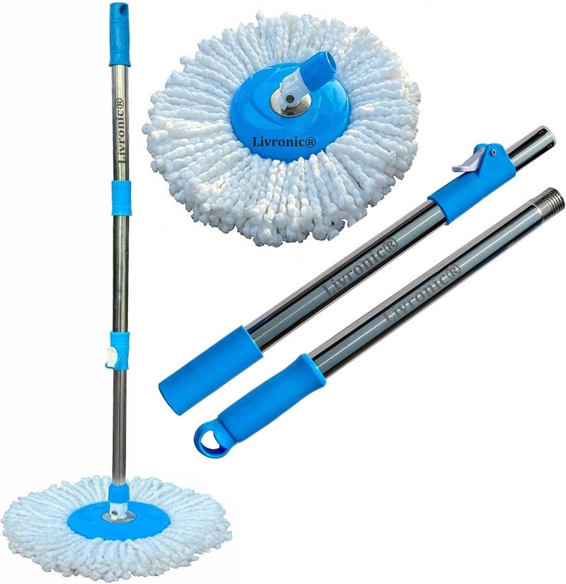 ® Spin Mop Broom Handle Stick with Microfiber Head Refill Stainless Steel Pole for 360° Floor Cleaning (Random Colors) - Image 1