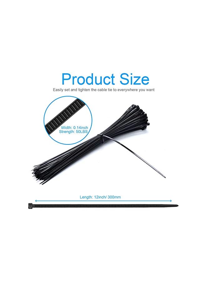 promass 100 Pack Cable Zip Ties Heavy Duty 12 Inch, Premium Plastic Wire Ties with 50 Pounds Tensile Strength, Multi-Purpose Self-Locking Black Nylon Zip Ties for Indoor and Outdoor - Image 3