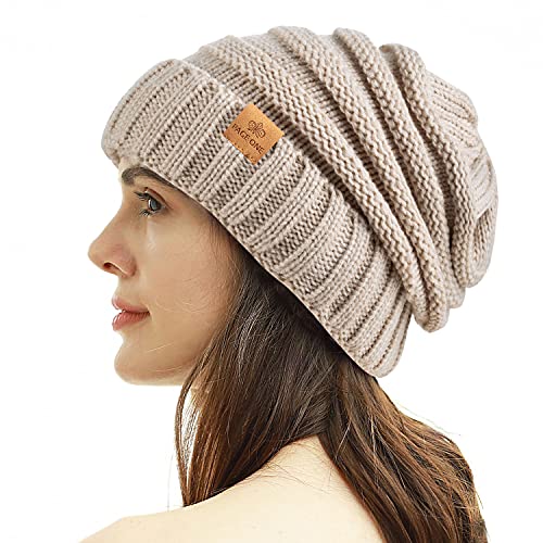 PAGE ONE Womens Winter Beanie Warm Cable Knit Hat Style Stretch Trendy Ribbed Chunky Cap Oatmeal - Image 5