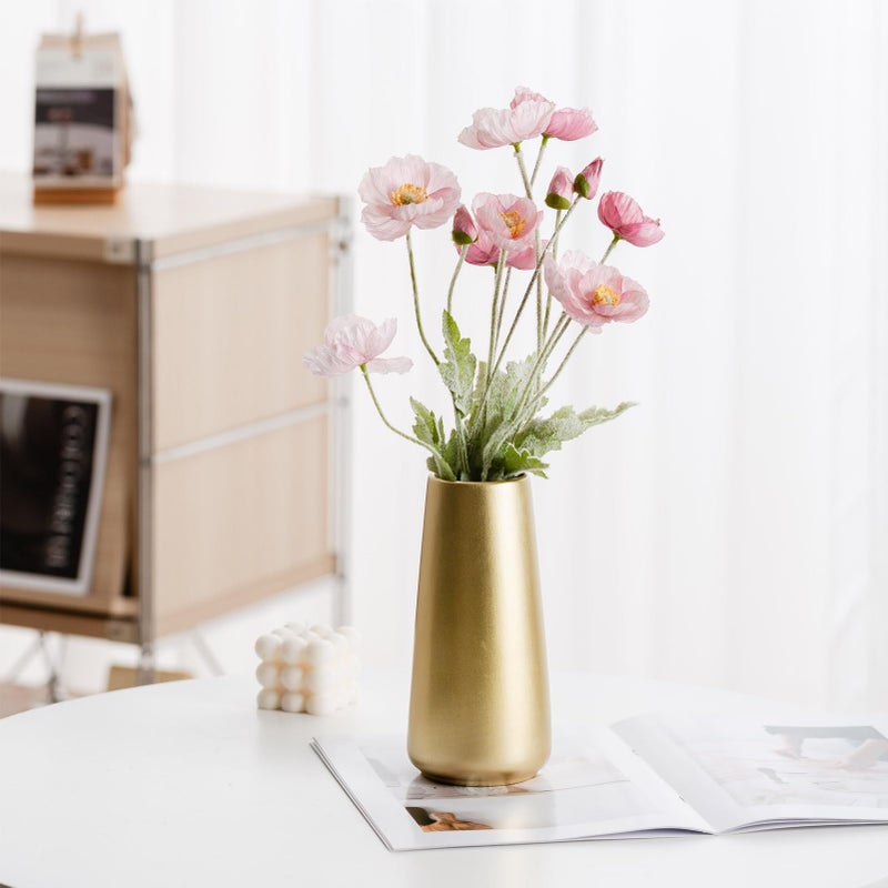 HUBUISH Light Gold Vase - 8" Big Gold Ceramic Flower vase for Home/Table/Accent Decor, Minimalist Modern Vases for Centerpieces, Room Decor, Living Room, Bedroom or Gift - Image 1