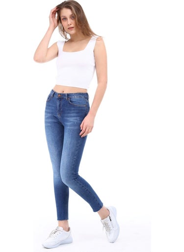 Cedy Denim Women's Light Lycra Skinny Fit Leg Detailed Trousers Mariella Blue  - Image 2