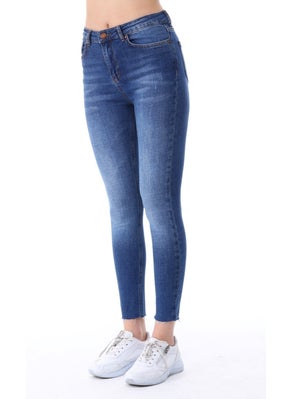 Cedy Denim Women's Light Lycra Skinny Fit Leg Detailed Trousers Mariella Blue  - Image 4