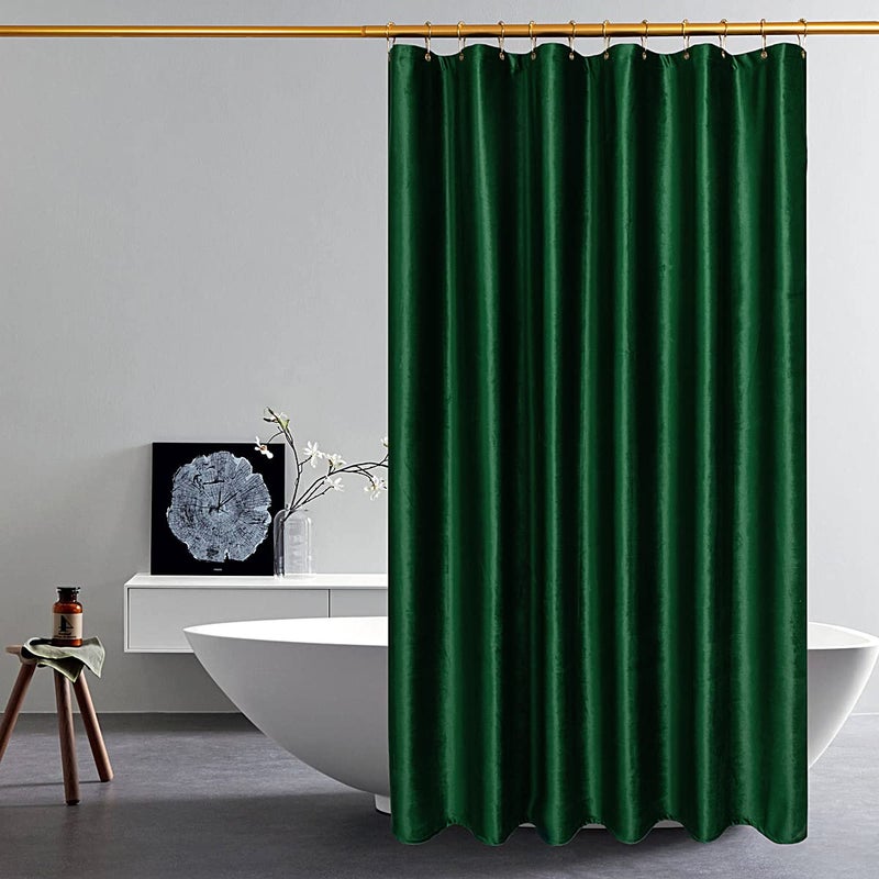 HYAWGE Dark Green Velvet Shower Curtains for Bathroom Extra Long 84inch Shower Curtains with Hooks Luxury 260 GSM Heavy Duty Fabric Thicken Washable Waterproof for HotelsShowers 72x84in