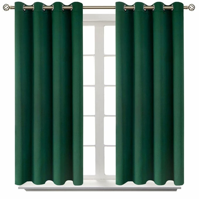 BLACKOUT CURTAINS GROMMET THERMAL INSULATED ROOM DARKENING BEDROOM AND LIVING ROOM CURTAIN SET OF 2 PANELS 52 X 54 INCH EMERALD