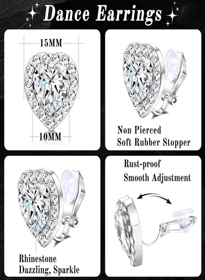 BESTEEL Rhinestone Clip On Earrings for women Heart Shaped Acrylic Stone Inside Crystal Clip Earrings for Dance Competitions Stage Opera Performance Party Earring Non Piercing 15mm(6Pairs White) - Image 4