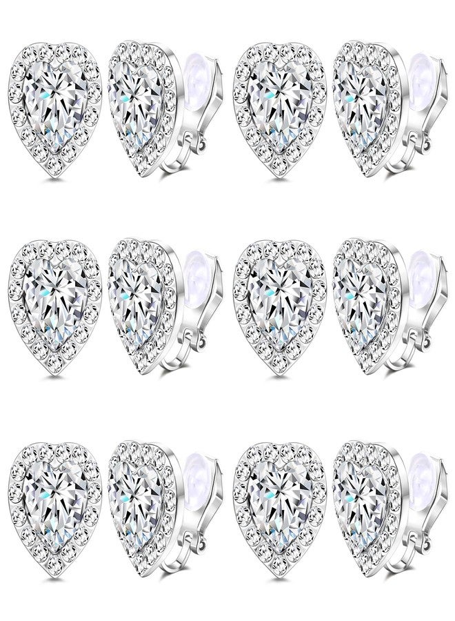 BESTEEL Rhinestone Clip On Earrings for women Heart Shaped Acrylic Stone Inside Crystal Clip Earrings for Dance Competitions Stage Opera Performance Party Earring Non Piercing 15mm(6Pairs White) - Image 1