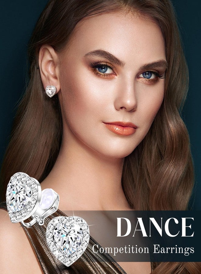 BESTEEL Rhinestone Clip On Earrings for women Heart Shaped Acrylic Stone Inside Crystal Clip Earrings for Dance Competitions Stage Opera Performance Party Earring Non Piercing 15mm(6Pairs White) - Image 2