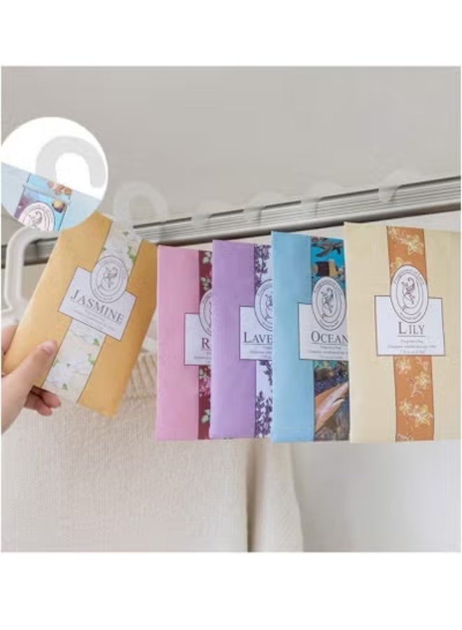 4 Scented Sachets with Hanging Hook, Natural Scented Bags, Wardrobe Fresheners for Wardrobe Closet Bathroom Car, Aromatherapy Bag, Lasting Fragrance (3 Jasmine, 1 Rose)  - Image 5