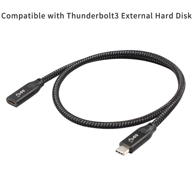 USB-C 3.1 Gen2 20Gbps Extension Cable PD100W Quick Charge 4K Video Compatible with Thunderbolt3 External Hard Disk, Black 0.6m - Image 3