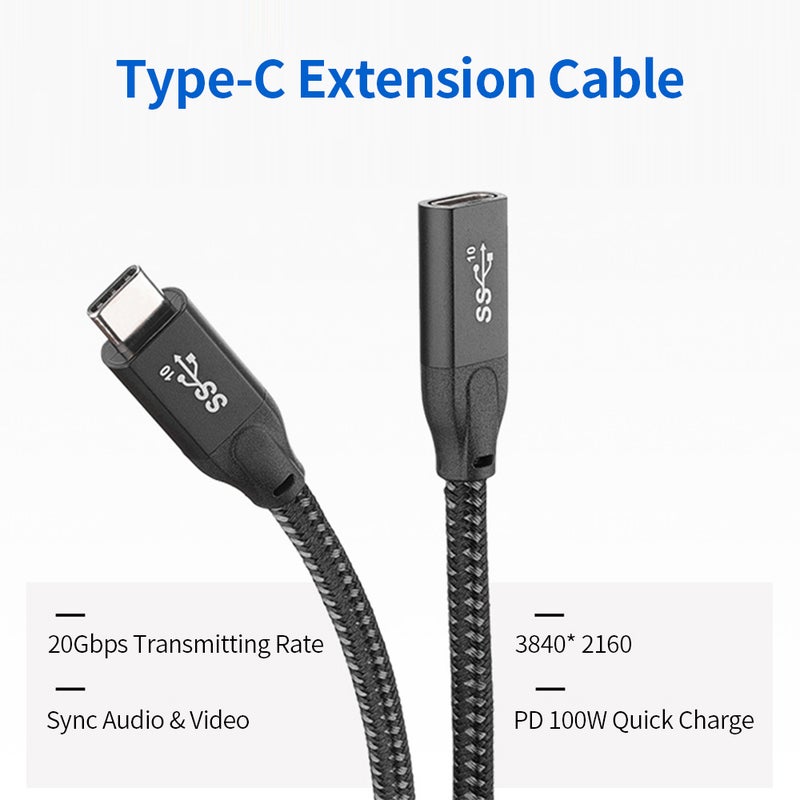 USB-C 3.1 Gen2 20Gbps Extension Cable PD100W Quick Charge 4K Video Compatible with Thunderbolt3 External Hard Disk, Black 0.6m - Image 4