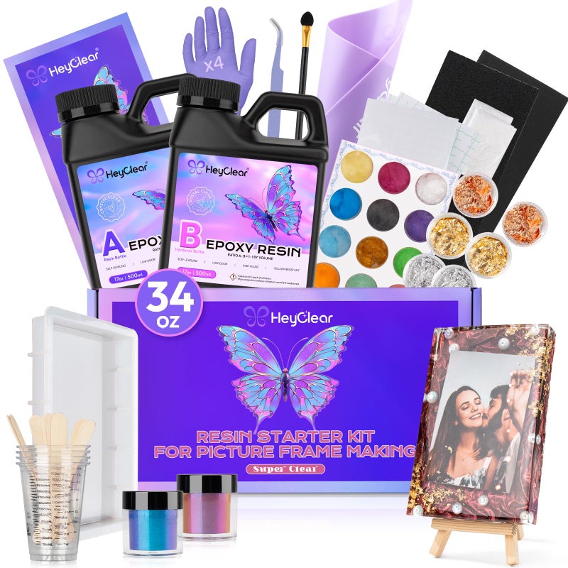HeyClear Epoxy Resin Picture Frame Silicone Mold Kit -34 oz Super Clear and Hard Resina Complete Craft Accessories and Supplies Set for Casting Art, DIY Photo Gifts - Image 1