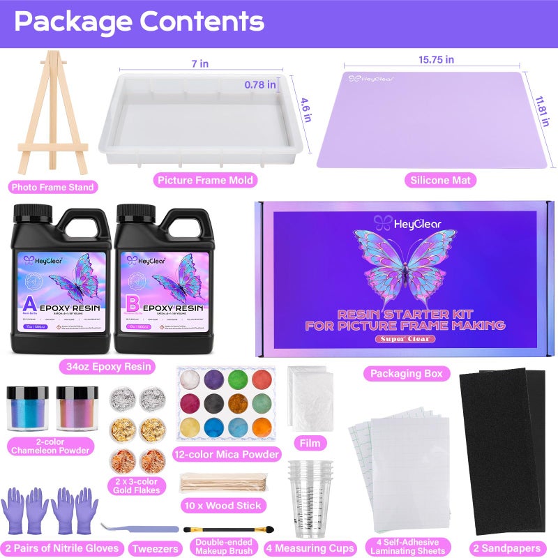 HeyClear Epoxy Resin Picture Frame Silicone Mold Kit -34 oz Super Clear and Hard Resina Complete Craft Accessories and Supplies Set for Casting Art, DIY Photo Gifts - Image 2