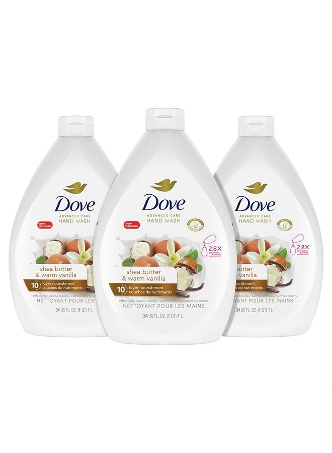 Dove غسول يدين متقدم بالعناية زبدة الشيا والفانيليا الدافئة عبوة من 3 لجلد ناعم وملمس سلس، مرطبات أكثر من صابون اليد العادي الرائد، 34 أونصة - Image 1